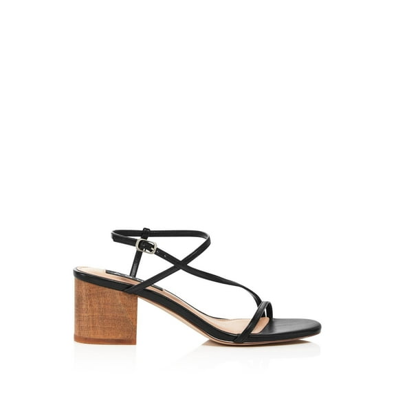 AQUA Womens Black Strappy Adjustable Strap Cushioned Amy Open Toe Block Heel Buckle Dress Slingback Sandal 7 M