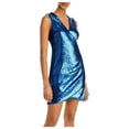 thumbnail image 1 of AQUA Womens Blue Sequined Sleeveless V Neck Mini Party Body Con Dress XS, 1 of 2