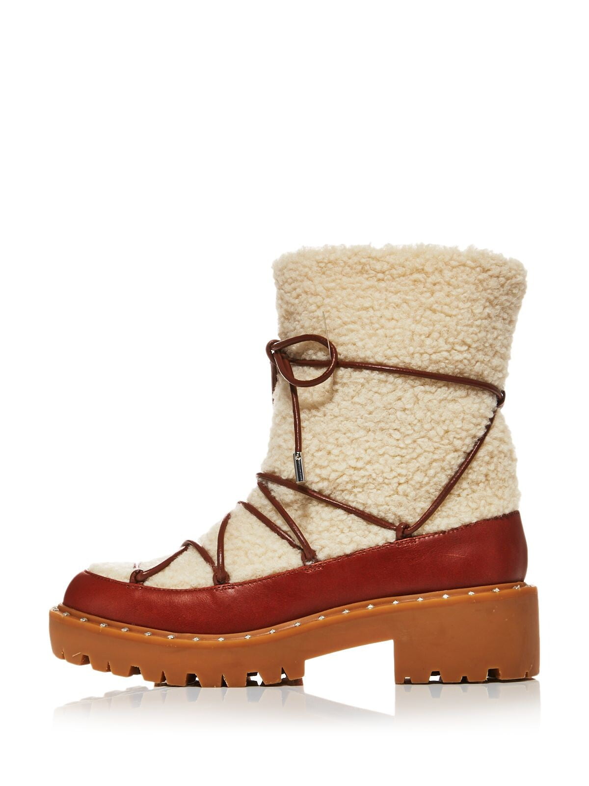 AQUA Womens Brown Comfort Studded Lug Sole Fuzz Round Toe