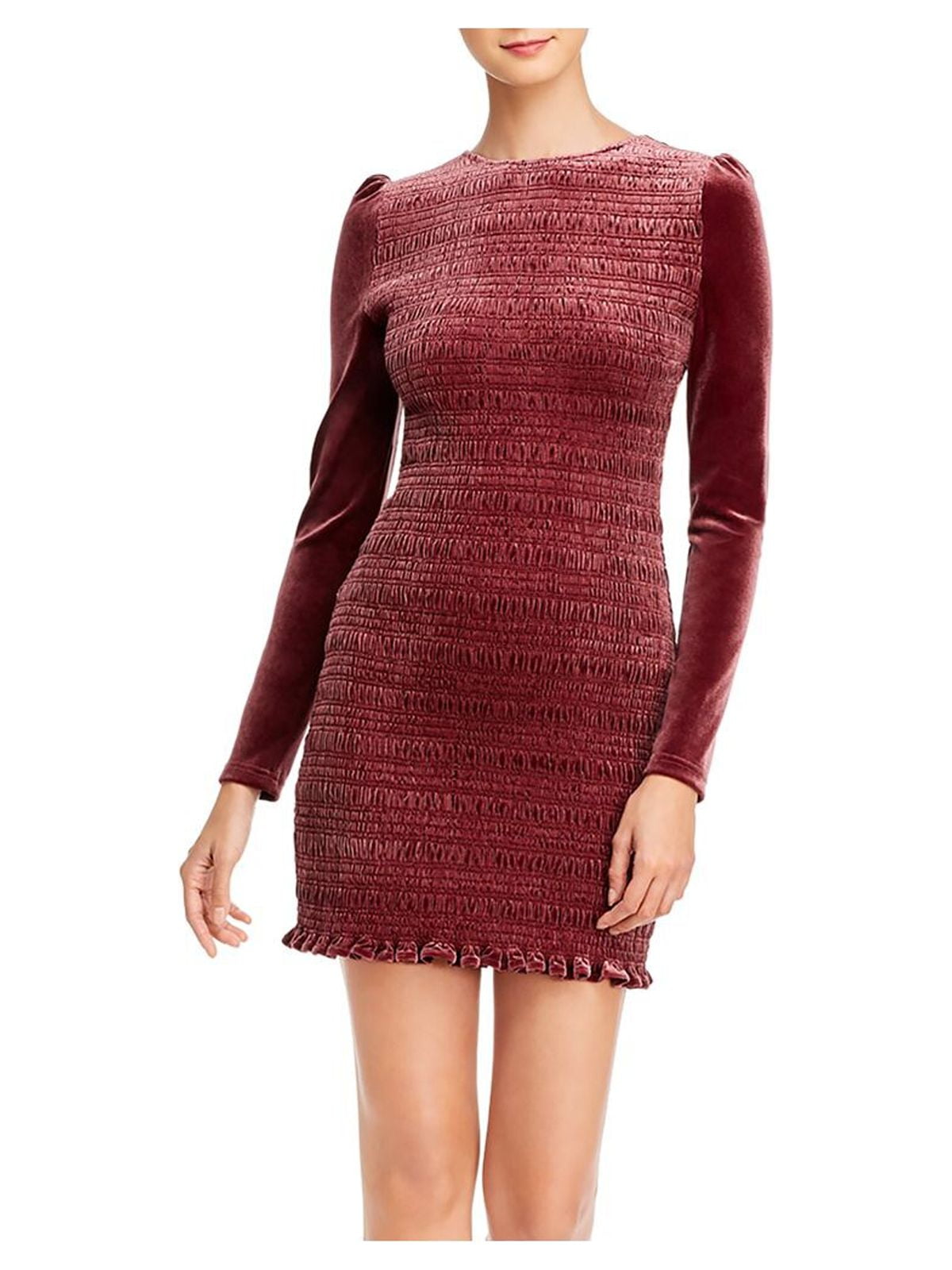 AQUA Womens Burgundy Textured Long Sleeve Crew Neck Mini Body Con Dress M -  Walmart.com