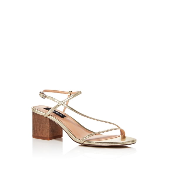 AQUA Womens Gold Adjustable Strap Asymmetrical Amy Round Toe Block Heel Buckle Dress Slingback Sandal 9 M