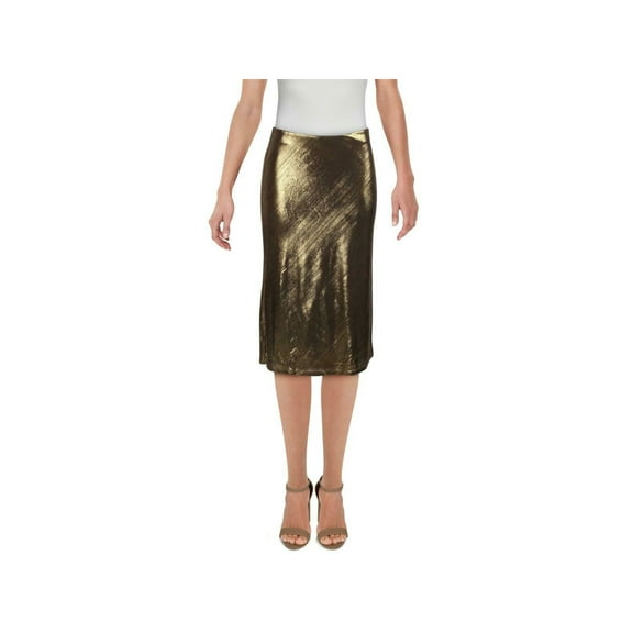 AQUA Womens Gold Below The Knee Cocktail Pencil Skirt XS