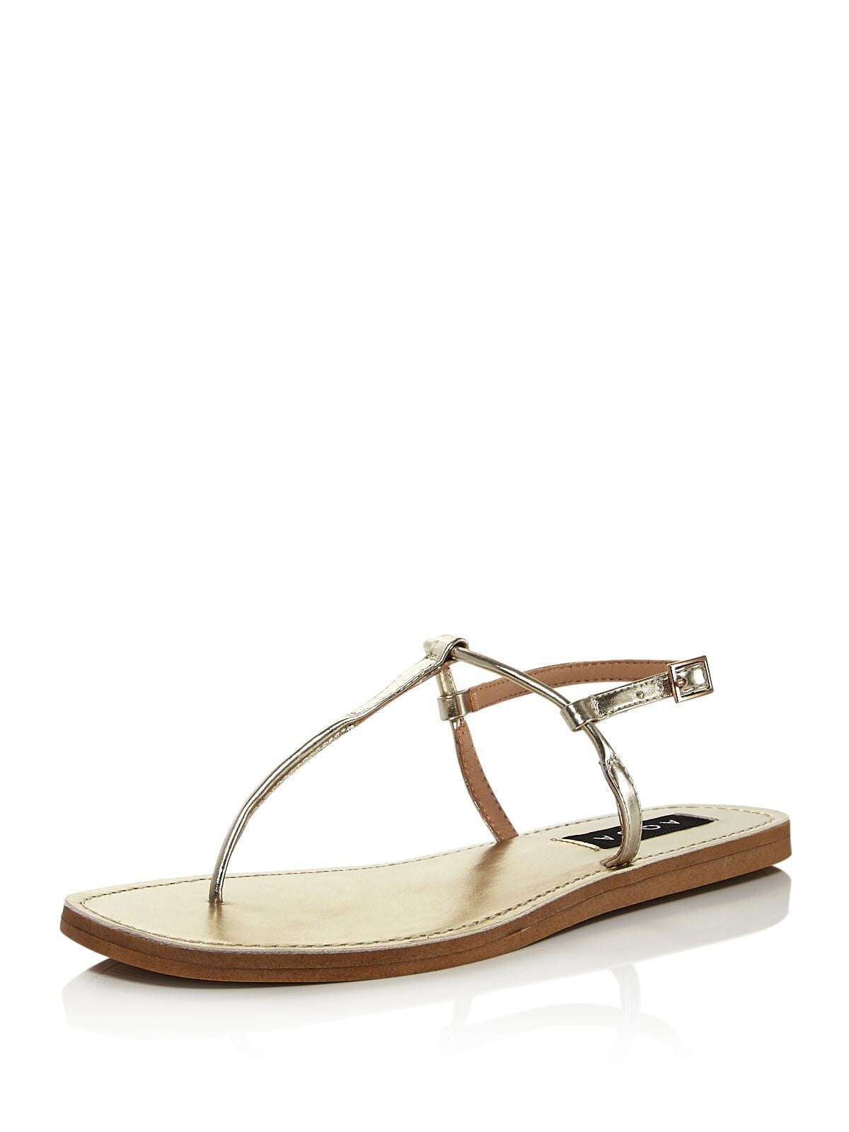 AQUA Womens Gold T Strap Zen Round Toe Buckle Thong Sandals Shoes