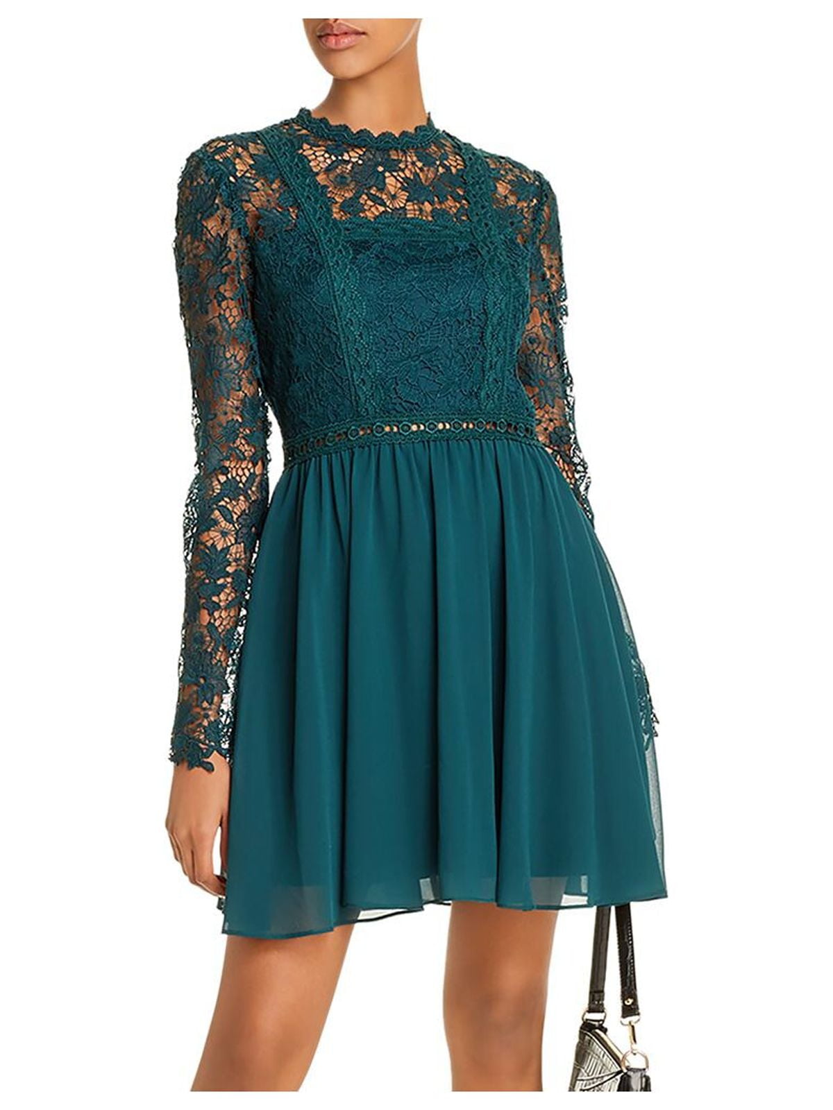 AQUA Womens Green Lace Floral Long Sleeve Illusion Neckline Short Party Trapeze Dress L - Walmart.com AQUA Womens Green Lace Floral Long Sleeve Illusion Neckline Short Party Trapeze Dress L - Walmart.com