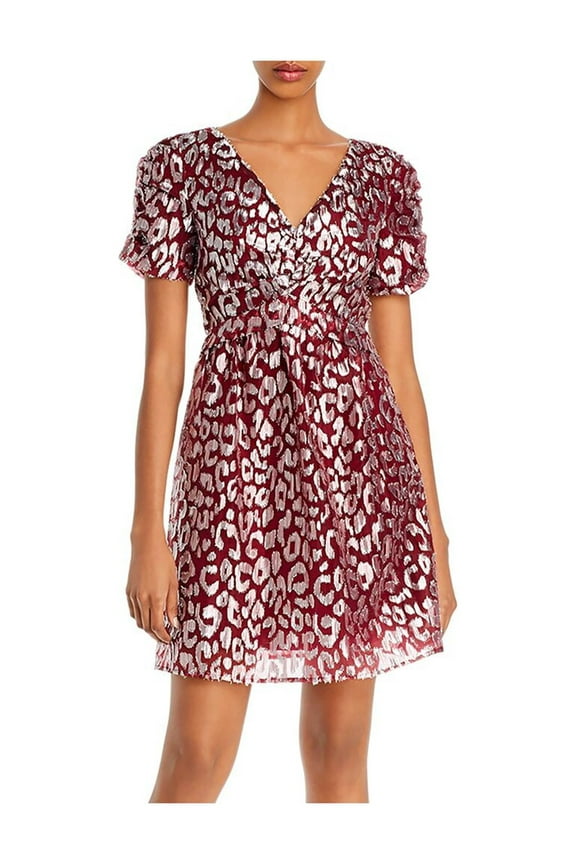 Womens Maroon Short Sleeve Short Fit + Flare Party Dress XS
