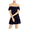 thumbnail image 1 of AQUA Womens Navy Off Shoulder Mini Party Fit + Flare Dress L, 1 of 3