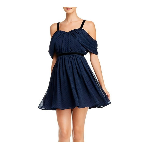 AQUA Womens Navy Polka Dot Sleeveless Short Fit + Flare Evening Dress Size: XS