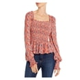 thumbnail image 1 of AQUA Womens Red Paisley Long Sleeve Square Neck Top S, 1 of 2