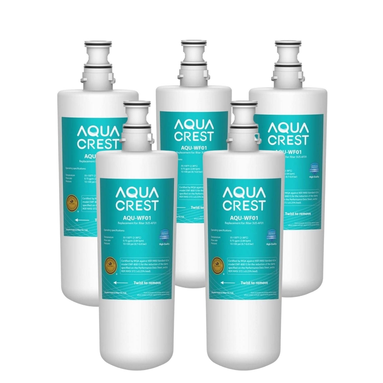 AQUA CREST 3US-AF01 Under Sink Water Filter, Replacement for Standard Filtrete® 3US-AF01, 3US-AS01, Aqua-Pure AP Easy C-CS-FF, WHCF-SRC, WHCF-SUFC, WHCF-SUF, NSF/ANSI 42 Certified, 5 Pack