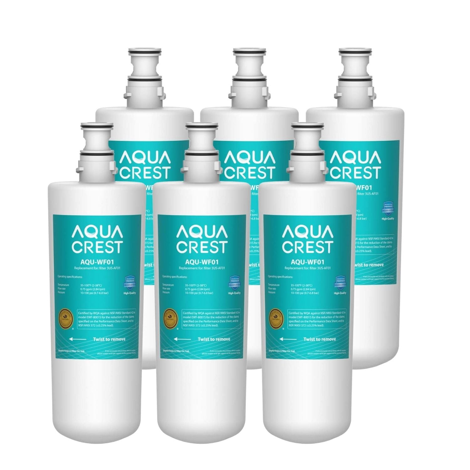 AQUA CREST 3US-AF01 Under Sink Water Filter, Replacement for Standard Filtrete® 3US-AF01, 3US-AS01, Aqua-Pure AP Easy C-CS-FF, WHCF-SRC, WHCF-SUFC, WHCF-SUF Water Filter, 6 Pack