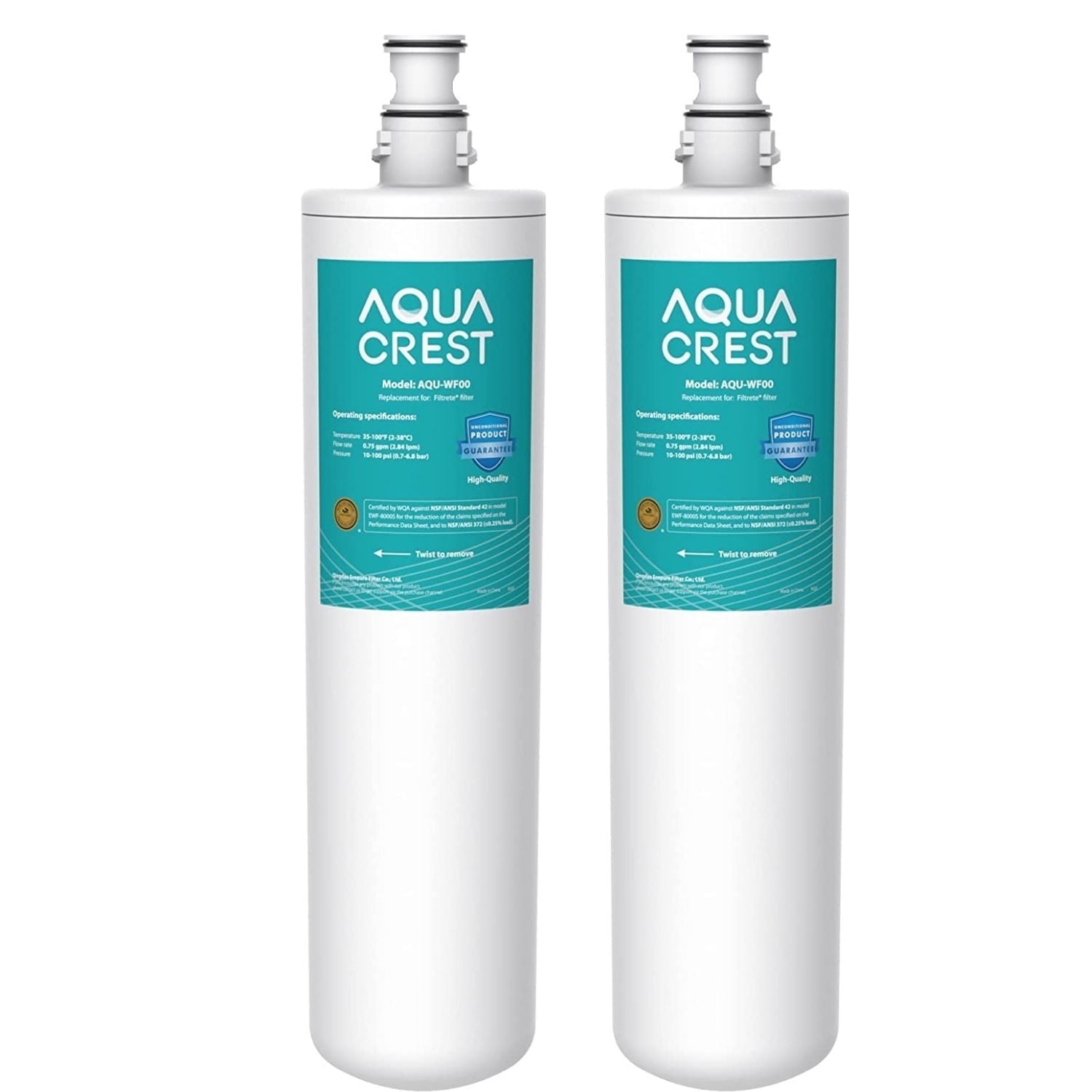 AQUA CREST 3US-PF01 Under Sink Water Filter, Replacement for Standard Filtrete® 3US-PF01, 3US-MAX-F01H, 3US-PF01H, Delta RP78702, Manitowoc K-00337, K-00338, HF20 HF25 HF27, NSF 42 Certified, 2 Pack