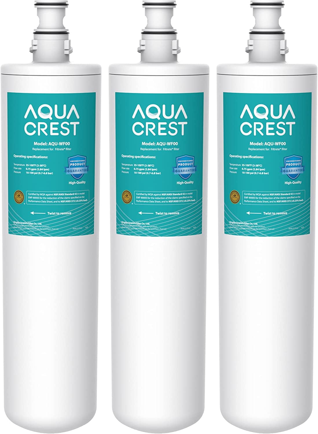 AQUACREST 3US-PF01 Under Sink Water Filter, Replacement for Advanced 3US-PF01, 3US-MAX-F01H, 3US-PF01H, Delta RP78702, Manitowoc K-00337, K-00338 Water Filter, Pack of 3