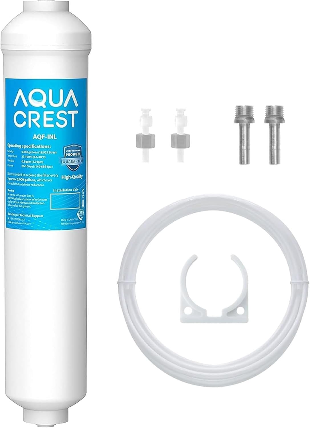AQUA CREST INL 5 Years Inline Water Filter for Ice Maker with 1/4-Inch Direct Connect Fittings, Idea for Ice Maker, Refrigerator, RV