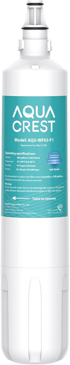 AQUA CREST F-1000 Water Filter, Replacement for InSinkErator® F-1000, F-2000, F-3000, AquaPure AP Easy C-Complete, 500 Gallons, NSF/ANSI 42