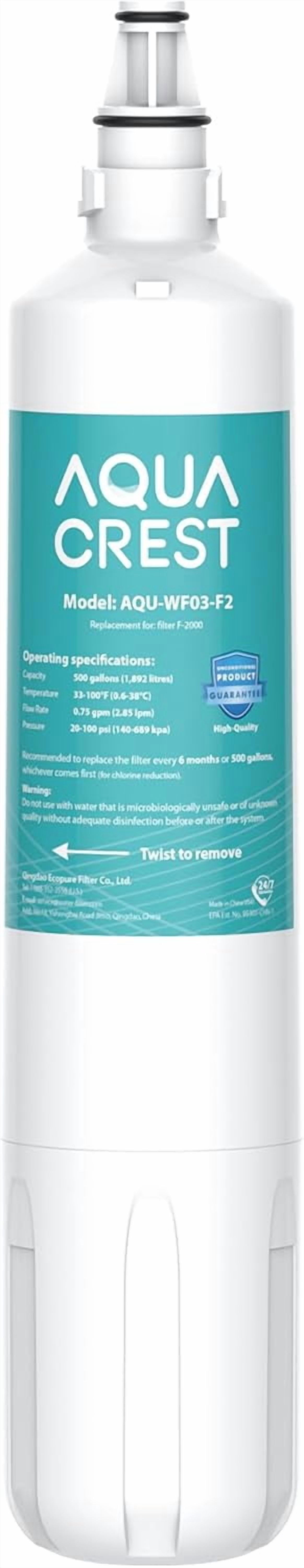 AQUA CREST F-2000 Water Filter, Replacement for InSinkErator® F-1000, F-2000, F-3000, AquaPure AP Easy C-Complete, 500 Gallons, NSF/ANSI 42