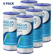 AQUACREST FXHSC Whole House Water Filter, Replacement for GE FXHSC, GXWH40L, GXWH35F, American Plumber W50PEHD, W10-PR, Culligan R50-BBSA, 5 Micron, 10" x 4.5", High Flow Sediment Filters, Pack of 6
