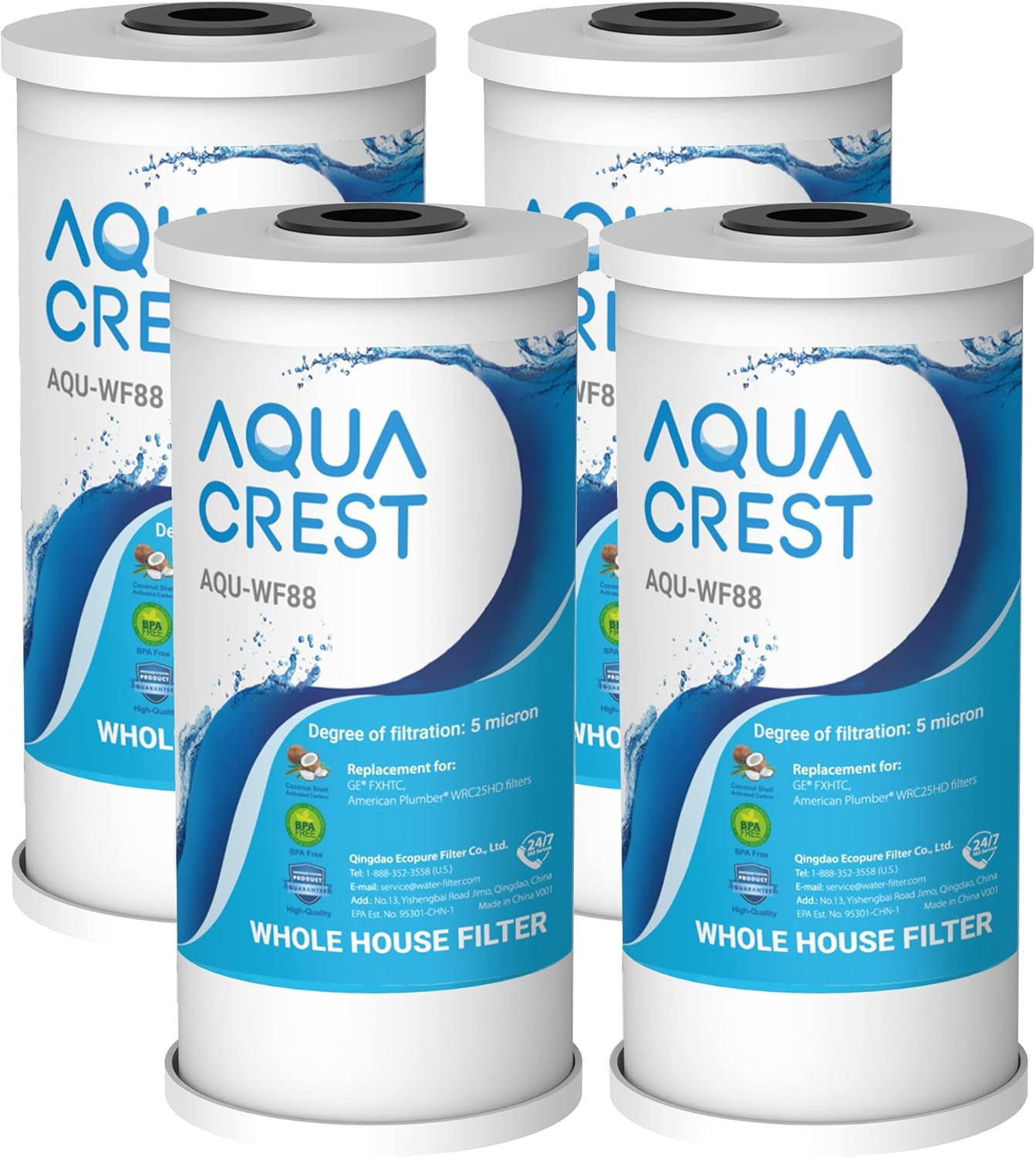 AQUACREST FXHTC 5 Micron 10" x 4.5" Whole House Water Filter, Replacement for GE FXHTC, GXWH40L, American Plumber W10-PR, W10-BC, Culligan RFC-BBSA, GXWH35F, W50PEHD, Pack of 1