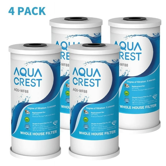 AQUACREST FXHTC 5 Micron 10" x 4.5" Whole House Water Filter, Replacement for GE FXHTC, GXWH40L, American Plumber W10-PR, W10-BC, Culligan RFC-BBSA, GXWH35F, W50PEHD, Pentek R50-BB, Pack of 4