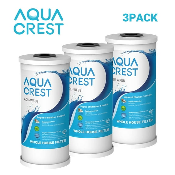 AQUACREST FXHTC Whole House Water Filter, Replacement for GE® FXHTC, Carbon Filters, 5 Micron, 3 Packs