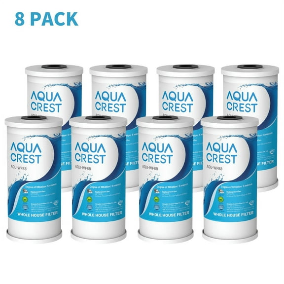 AQUACREST FXHTC Whole House Carbon Water Filter, Replacement for GE FXHTC, GXWH40L, GXWH35F, Culligan RFC-BBSA, American Plumber W10-PR, W10-BC, WRC25HD, 10" x 4.5" Cartridge, 5 Micron, Pack of 8
