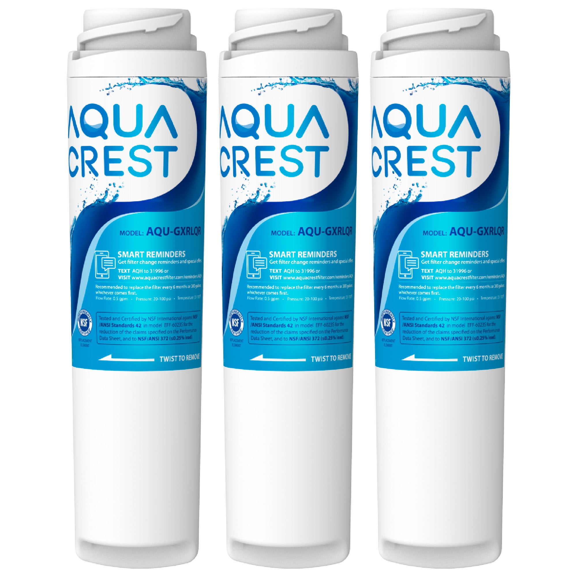 AQUACREST GXRLQR Undersink Inline Water Filter, Reduces Chlorine, Taste & Odor, Replacement for GE® SmartWater Twist and Lock in-Line GXRLQR Water Filter (Pack of 3)