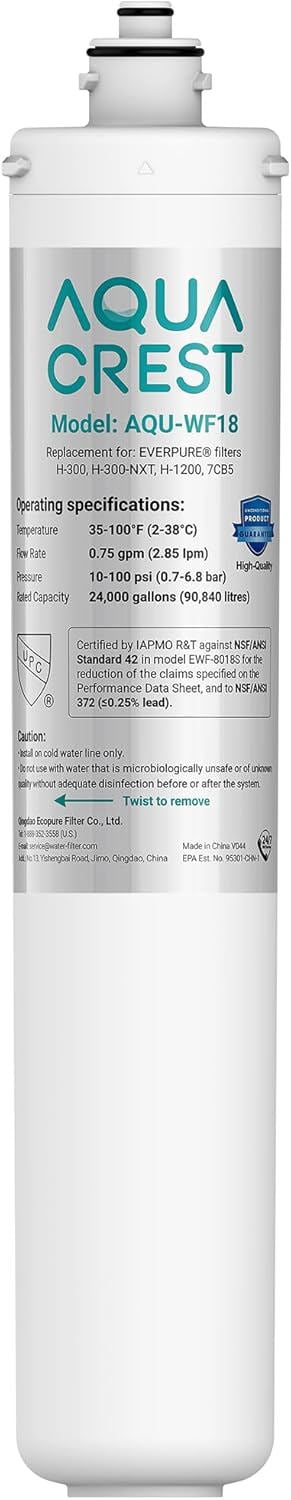 AQUA CREST H-300 Under Sink Water Filter, Replacement for Everpure H-300, H-300-NXT, 7CB5, EV9270-71, EV9270-72, EV9618-11, EV9855-50, EV9282-01, NSF/ANSI 42 Certified, 24000 Gallons