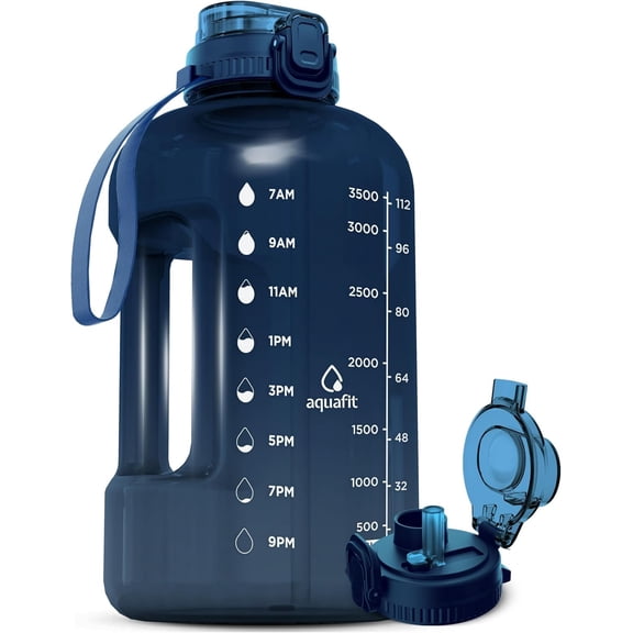 AQUAFIT 1 Gallon Water Bottle with Time Marker - Straw & Chug Lid - BPA Free Gym Water Bottle with Straw - Big Gallon Jug (Nebula, 128 oz - 2in1 Lid)