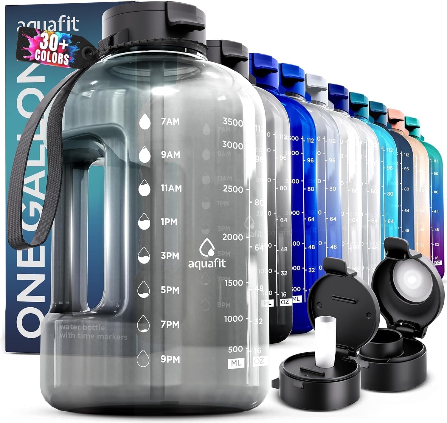 AQUAFIT 1-Gallon Water Bottle, Gray, Time Marker and Straw, Large Capacity  - Walmart.com