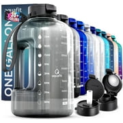 AQUAFIT - زجاجة مياه مع قش - زجاجة مياه كبيرة مثيرة مع علامة زمنية - 1 جالون ، رمادي