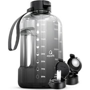 AQUAFIT - Water Bottle with Straw - Motivational Big Water Bottle with Time Marker - Half Gallon, Gray Fade