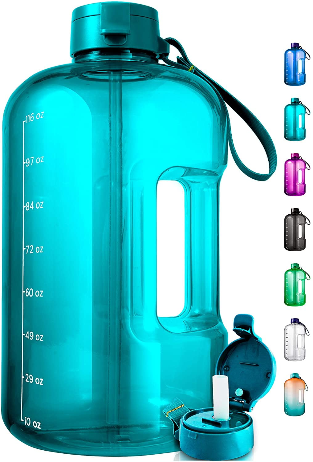 AQUAFIT - Water Bottle with Straw - Motivational Water Bottle, Big Water  Bottle with Time Marker - 1 Gallon, Blue