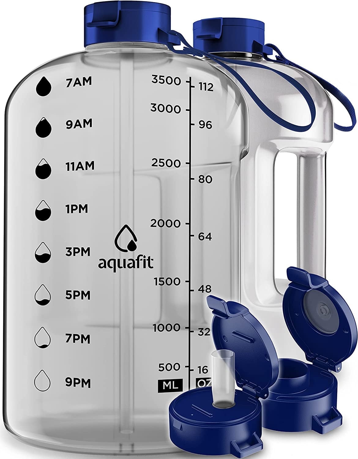 AQUAFIT - Water Bottle with Straw - Motivational Water Bottle, Big Water Bottle with Time Marker - 1 Gallon, Clear