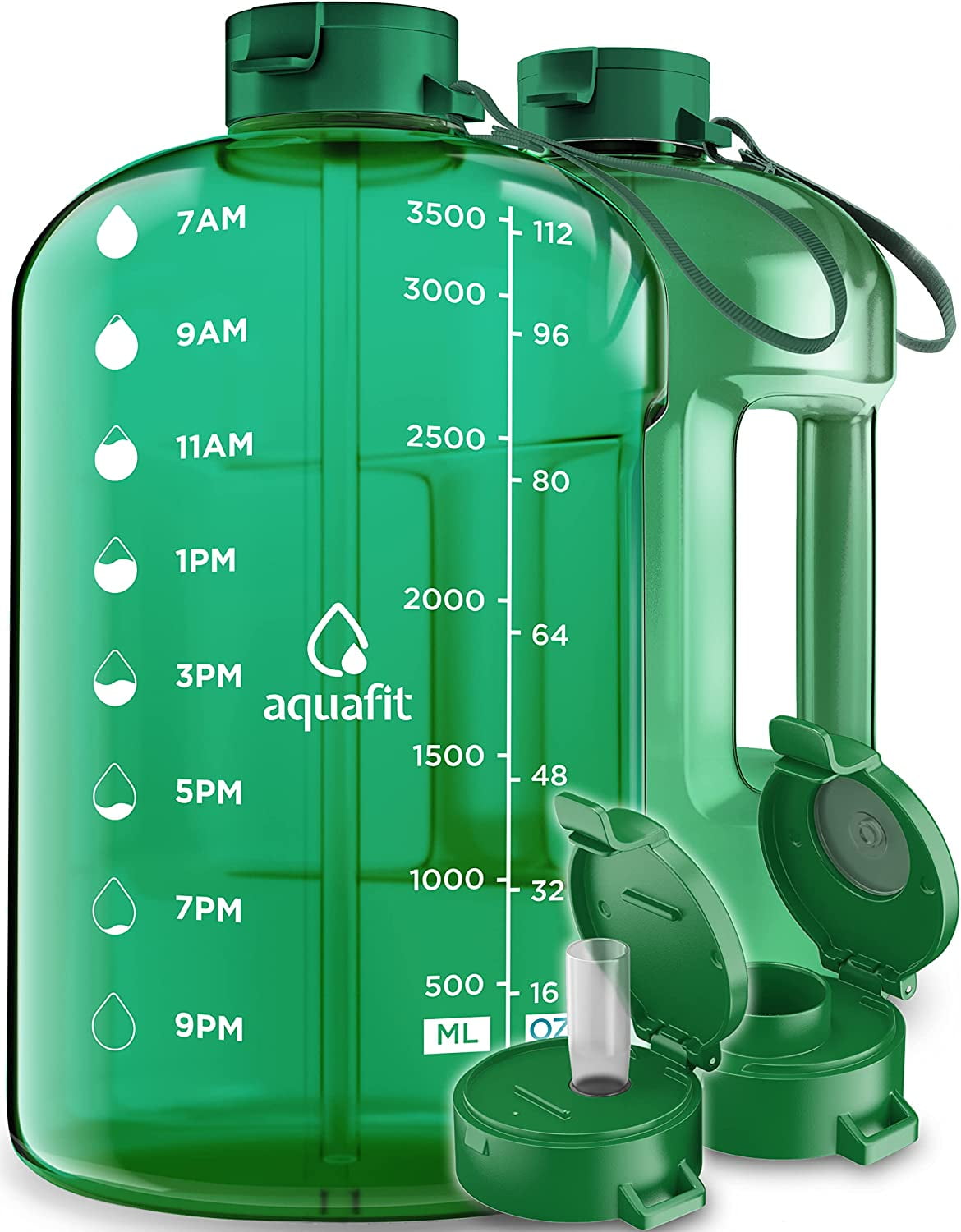 AQUAFIT Half Gallon Water Bottle with Straw Half Gallon Water Jug Motivational Water Bottle 64 Ounce Water Bottle with Time Marker 1/2 Gallon Dark