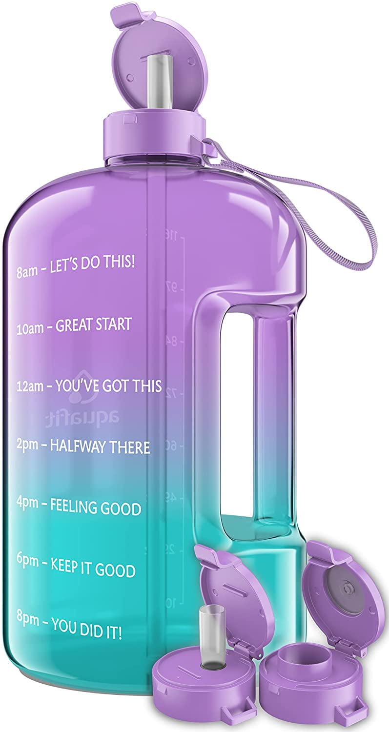 AQUAFIT - Water Bottle with Straw - Motivational Water Bottle, Big Water  Bottle with Time Marker - Half Gallon, Lilac Teal 