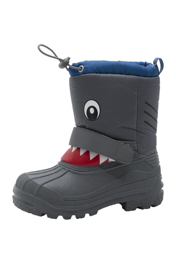 Kids Toddler Shark Face Print Snow Boots With Sherpa Lining Insulation For Skiing Hiking Walking In The Snow - Toddler Size 10