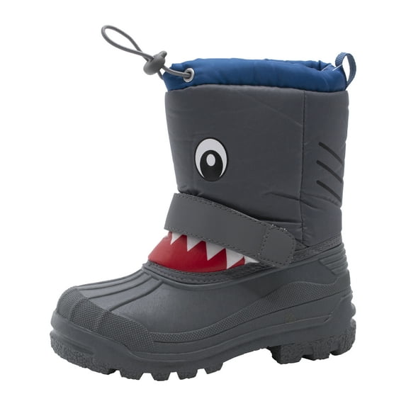 AQUAKIX Kids Toddler Shark Face Print Snow Boots With Sherpa Lining Insulation For Skiing Hiking Walking In The Snow - Toddler Size 10