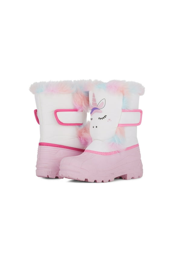 Kids Toddler White Unicorn With Glitter Printed Snow Boots With Sherpa Lining Insulation For Skiing Hiking Walking In The Snow - Toddler Size 10