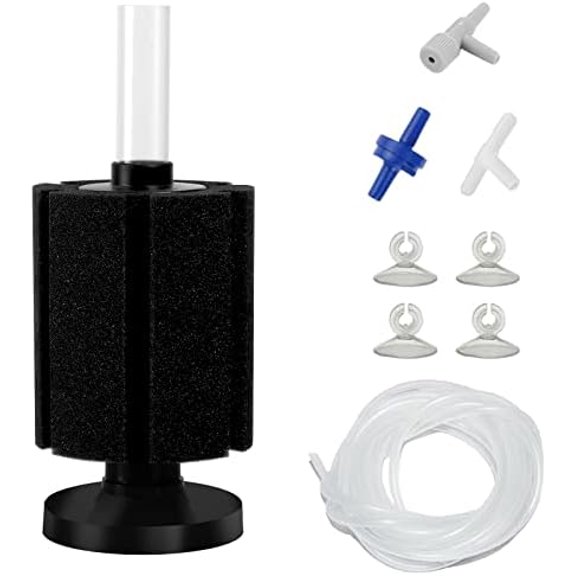 AQUANEAT Aquarium Air Powered Sponge Filter, Fish Tank Bio Bubble Filter with Airline Tubing, Valves, Suction Cup(Up to 50Gal)