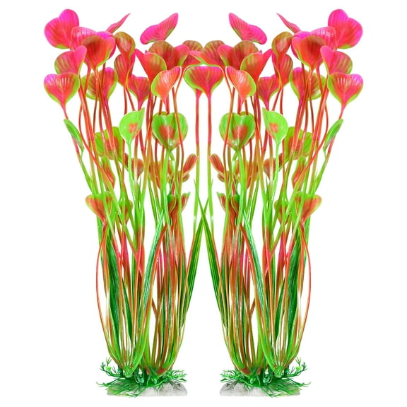 AQUANEAT Artificial Aquarium Plants, Fish Tank Plants Plastic, Aquarium Decor Large, 15.5 inch Pink Fish Tank Decorations, 2pcs
