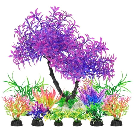 AQUANEAT Artificial Aquarium Plants, Fish Tank Purple Tree Decoration Set, Plastic Accessories, 11pcs