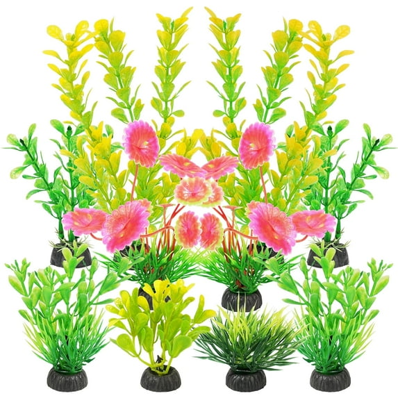 AQUANEAT Fish Tank Decorations, Yellow Aquarium Plants Plastic, 10pcs Fish Tank Plants