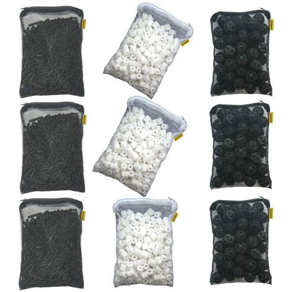 AQUAPAPA Filter Media Replacement Kit - Activated Charcoal Pellet Carbon, Bio Ceramic Rings, Bio Balls for Aquarium Fish Pond Tank, 3 Sets