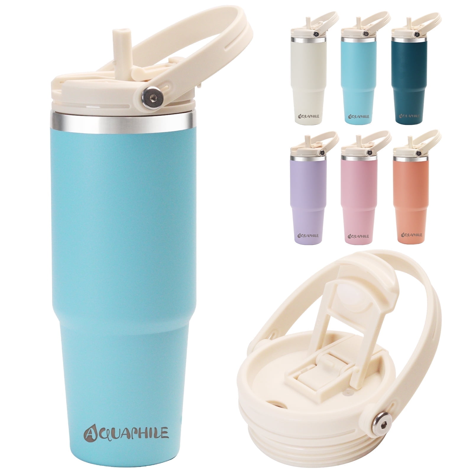 AQUAPHILE 30 oz Insulated Water Bottle, Stainless Steel Travel