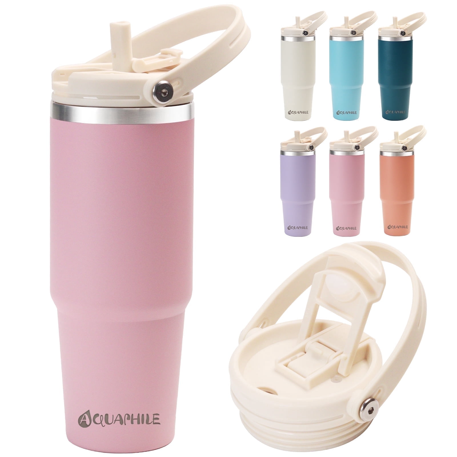 AQUAPHILE Insulated Water Bottle 30 oz with Straw Lid Handle