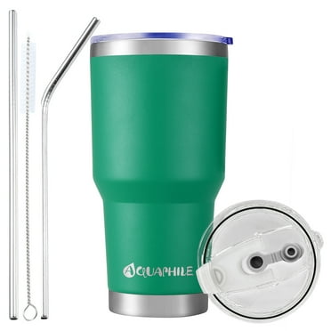 AQUAPHILE 30 oz Tumbler with Lid and Straw, Stainless Steel Vacuum Insulated Water Coffee Tumbler Cup, Double Wall Powder Coated Spill-Proof Travel Mug Thermal Cup,Green