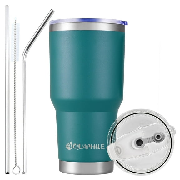 AQUAPHILE 30 oz Tumbler with Lid and Straw, Stainless Steel Vacuum Insulated Water Coffee Tumbler Cup, Double Wall Powder Coated Spill-Proof Travel Mug Thermal Cup,Blue
