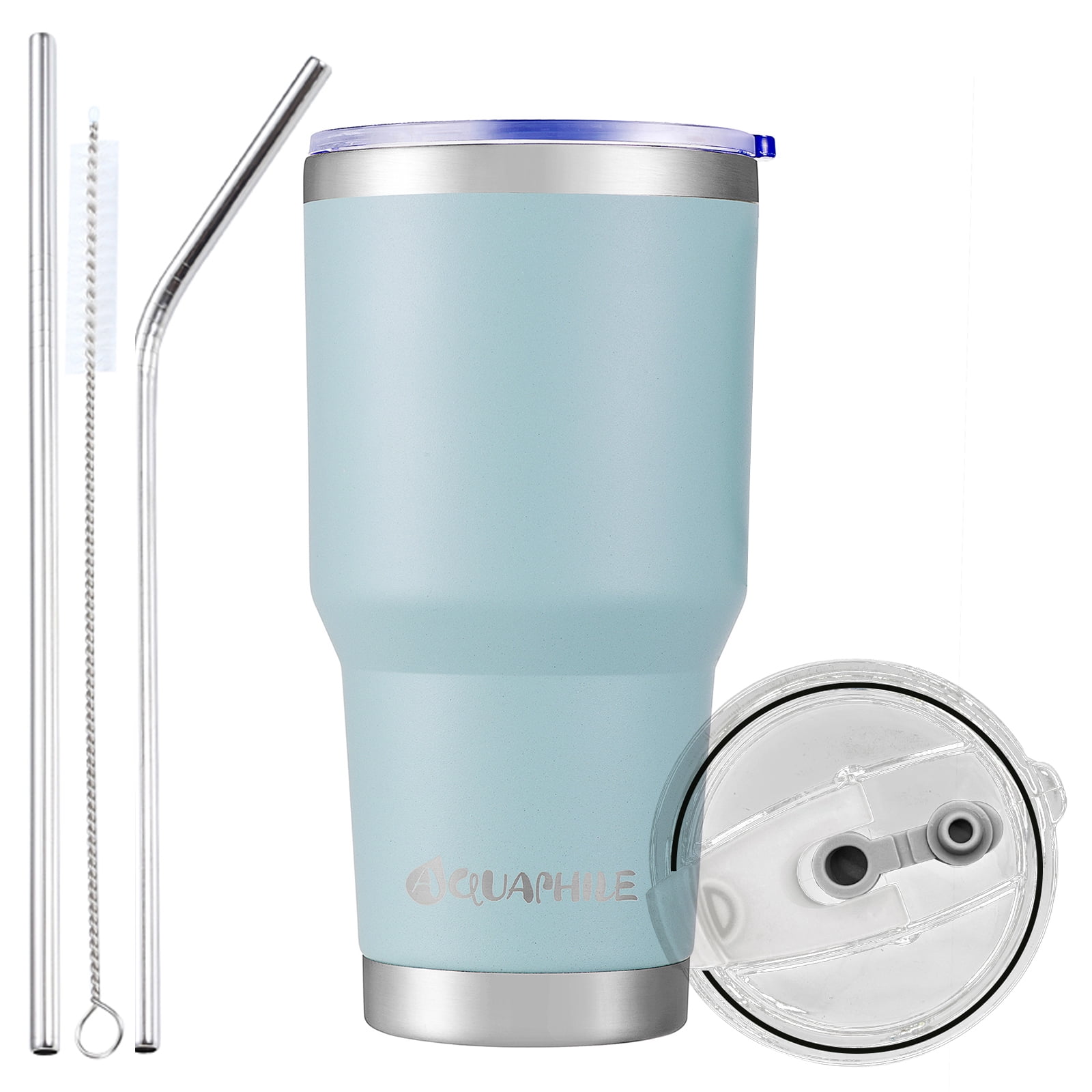 AQUAPHILE 30 oz Tumbler with Lid and Straw, Stainless Steel Vacuum Insulated Water Coffee Tumbler Cup, Double Wall Powder Coated Spill-Proof Travel Mug Thermal Cup,Light Blue