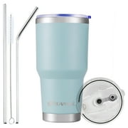 AQUAPHILE 30 oz Tumbler with Lid and Straw, Stainless Steel Vacuum Insulated Water Coffee Tumbler Cup, Double Wall Powder Coated Spill-Proof Travel Mug Thermal Cup,Light Blue