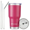 thumbnail image 1 of AQUAPHILE 30 oz Tumbler with Lid and Straw, Stainless Steel Vacuum Insulated Water Coffee Tumbler Cup, Double Wall Powder Coated Spill-Proof Travel Mug Thermal Cup,Rubine Red, 1 of 5