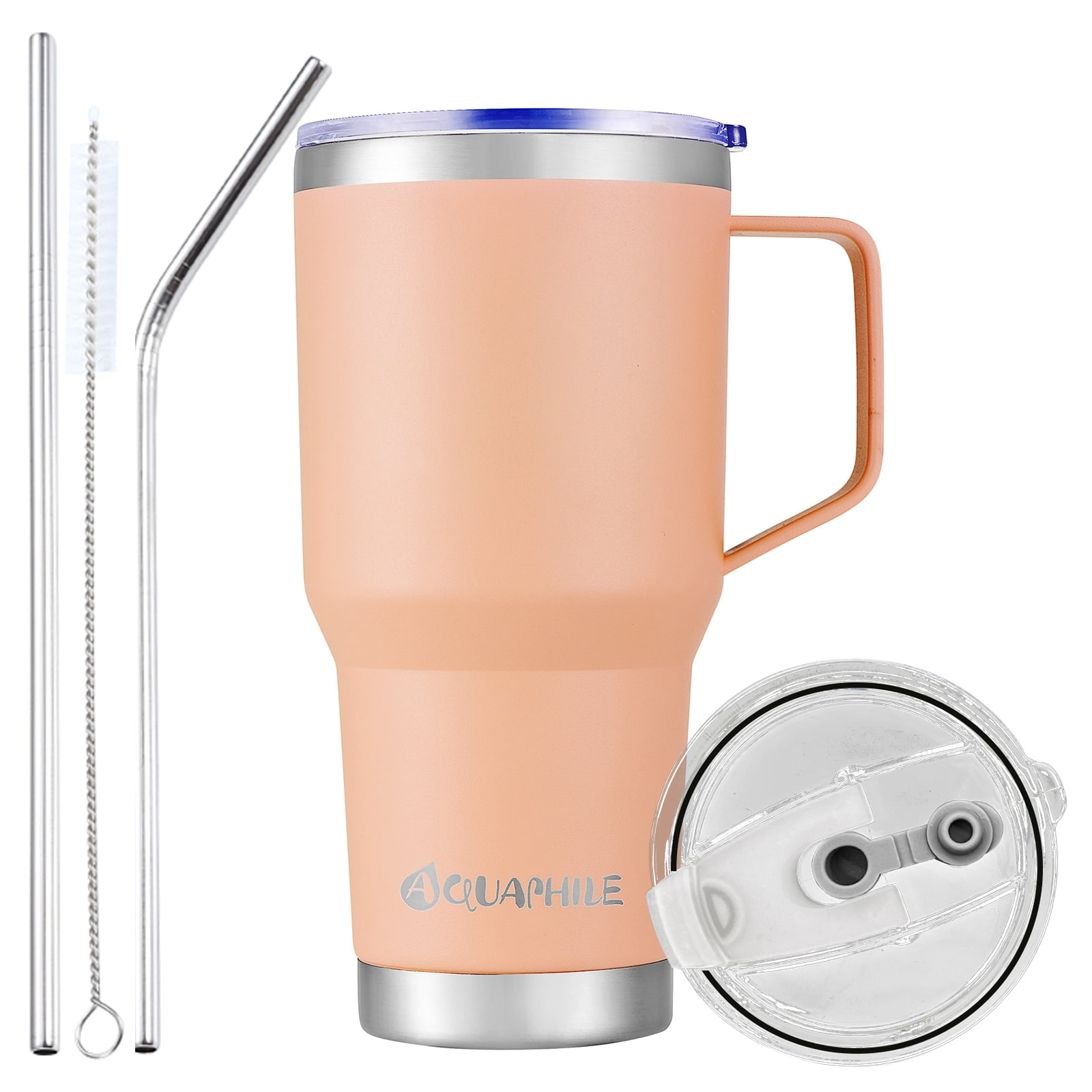 AQUAPHILE 30oz Stainless Steel Insulated Travel Mug with Handle, Double  Wall Vacuum, Lid & Straw, Light Blue - Walmart.com